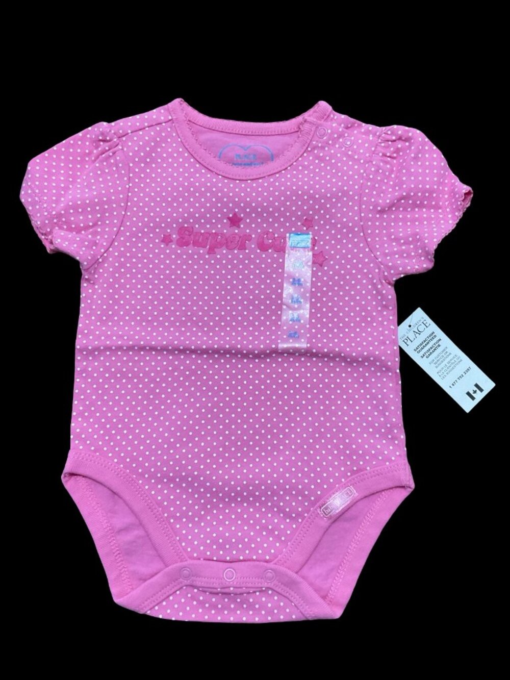 👣 5/$25 - Pink/White Polka Dot Print "Super Cute" Onesie